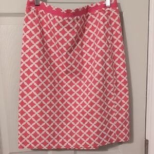 Boden Geometric Pink and White Pencil Skirt
